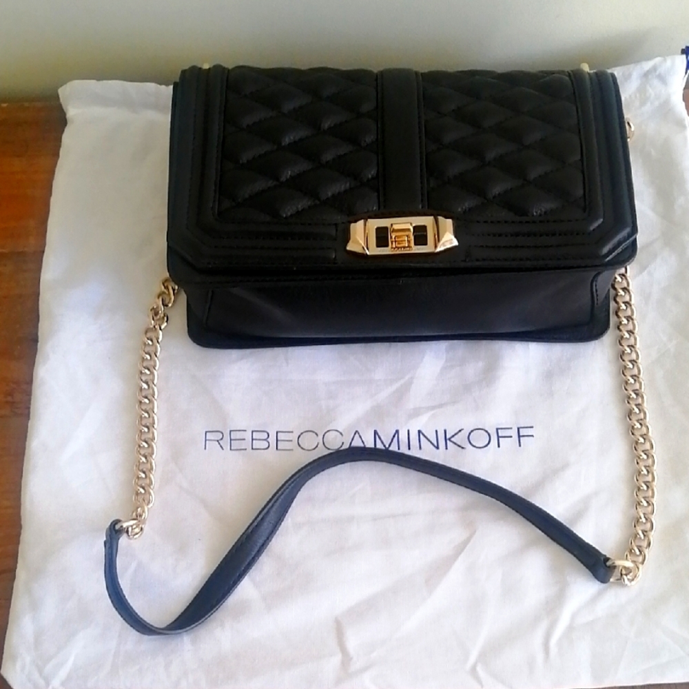 Rebecca Minkoff Black and Gold Crossbody Bag Chevron